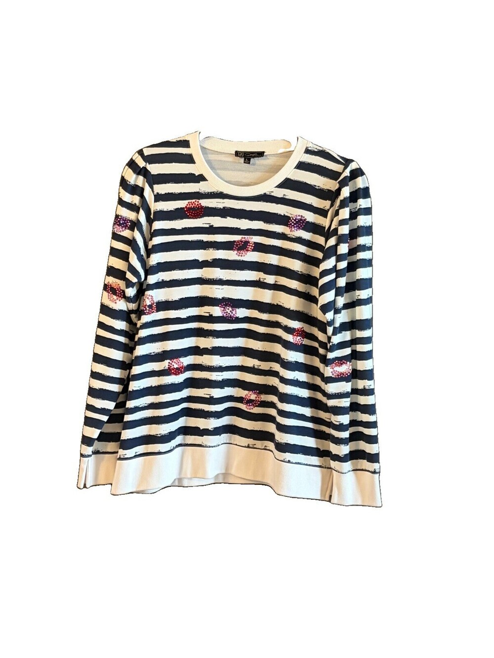 Diane Gilman L Bling Navy Sweatshirt Polyester Blend Rhinestones